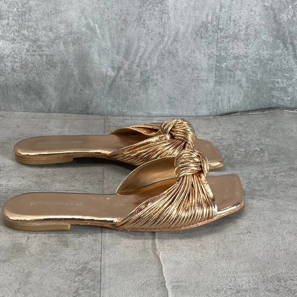 Jeffrey Campbell Women's Rose Gold Metallic Knaughty-3 Square-Toe Sandals SZ 7